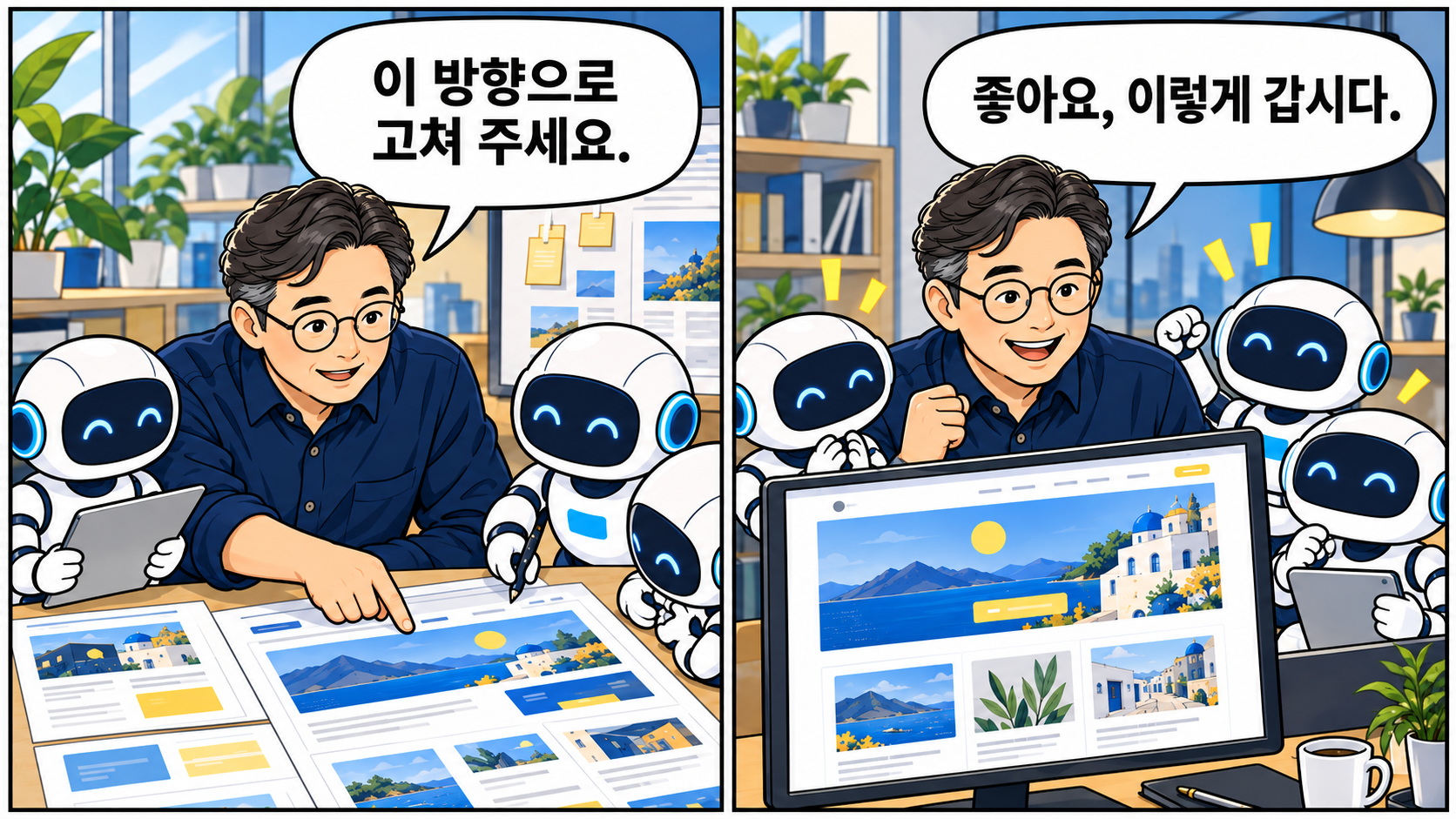 방향과 최종 판단은 사람이 정하고, AI 팀과 함께 고쳐 갑니다.