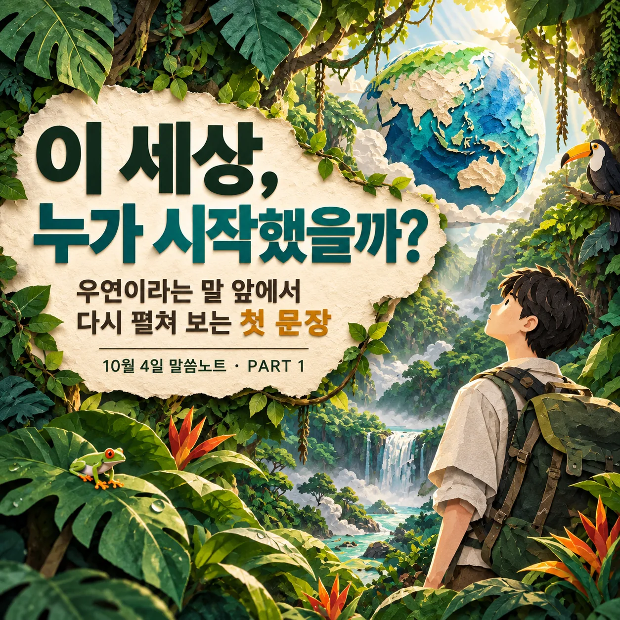 같은 주제를 페이퍼 아트 + 정글 탐험 조합으로 표현한 샘플